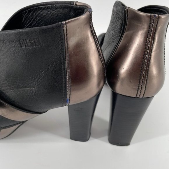 DIESEL leather Folie peep toe bootie boot platform black anthracite - Picture 7 of 14